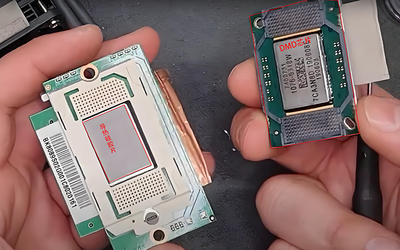 DMD芯片及导热硅胶片的安装位置